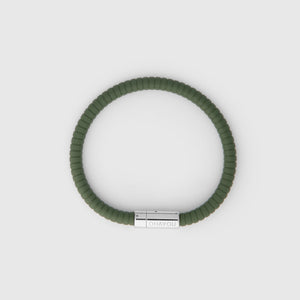 The Green rubber bracelet with stainless steel clasp. FKM fluoroelastomer rubber – Fully waterproof. White background.